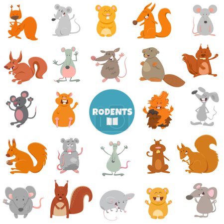 Illustration for Cartoon illustration of funny rodents animal characters big set - Royalty Free Image