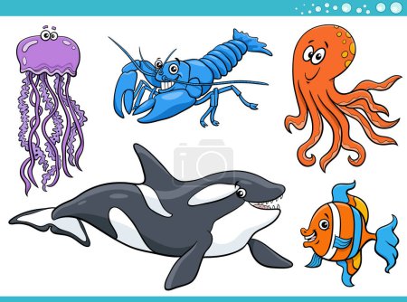 Illustration for Cartoon Illustration of sea life or marine animal characters set - Royalty Free Image