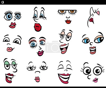 Illustration for Cartoon women faces or emotions design elements graphic set - Royalty Free Image