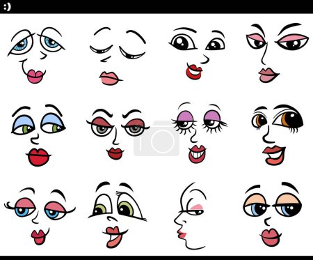 Illustration for Cartoon women faces or moods design elements graphic set - Royalty Free Image