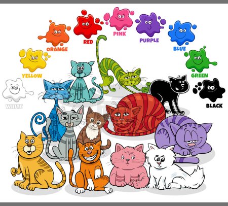Illustration for Educational cartoon illustration of basic colors with colorful cats animal characters group - Royalty Free Image