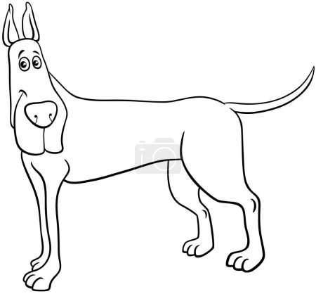 Téléchargez les illustrations : Illustration de dessin animé noir et blanc du chien de race Great Dane coloriage personnage animal - en licence libre de droit