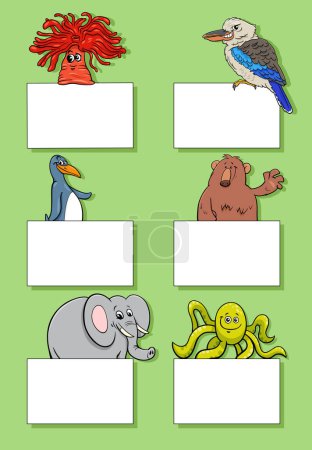 Illustration for Cartoon illustration of animals with blank cards or banners design set - Royalty Free Image