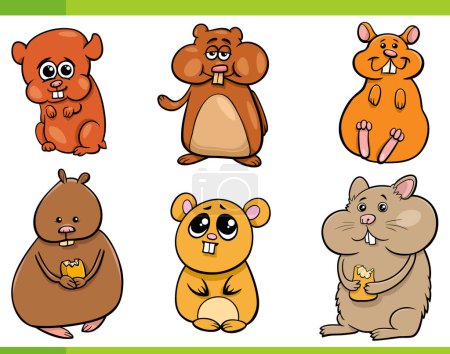 Ilustración de Dibujos animados ilustración de hámsters divertidos roedores personajes de animales cómicos conjunto - Imagen libre de derechos