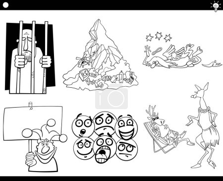 Ilustración de Ilustración conjunto de conceptos de dibujos animados humorísticos o metáforas o dichos con personajes cómicos - Imagen libre de derechos