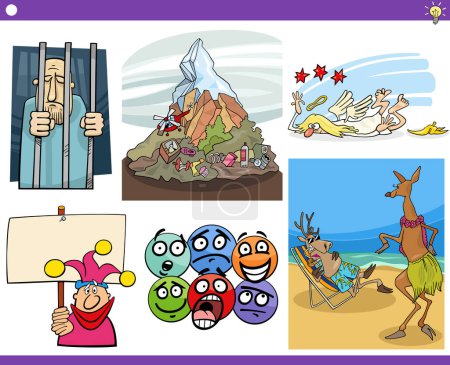 Ilustración de Ilustración conjunto de conceptos de dibujos animados humorísticos o metáforas e ideas con personajes cómicos - Imagen libre de derechos