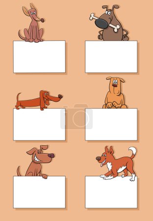 Téléchargez les illustrations : Illustration de dessins animés de chiens et de chiots personnages d'animaux avec des cartes vierges ou des bannières jeu de conception - en licence libre de droit