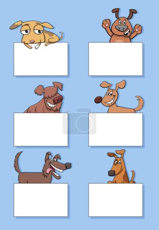 Téléchargez les illustrations : Illustration de dessins animés de chiens et de chiots personnages d'animaux avec des cartes vierges ou des bannières jeu de conception - en licence libre de droit