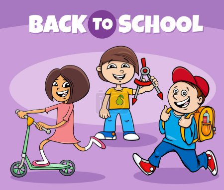 Ilustración de Dibujos animados ilustración de niños de edad elemental personajes con título Back to School - Imagen libre de derechos