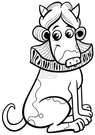 Illustration for Black and white cartoon illustration of funny sitting brown dog or puppy comic animal character in a wig and with a ruff collar coloring page - Royalty Free Image
