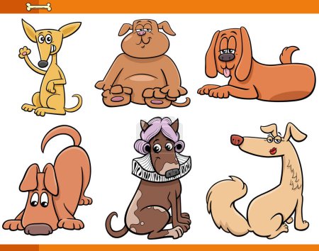 Illustration for Cartoon illustration of funny dogs and puppies comic animal characters set - Royalty Free Image
