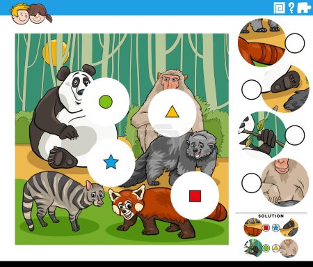 Illustration for Cartoon illustration of educational match the pieces jigsaw puzzle game with animal characters - Royalty Free Image