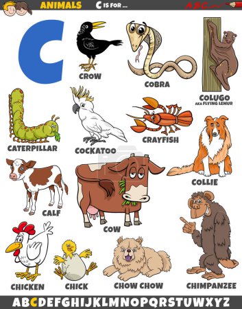 Téléchargez les illustrations : Illustration de bande dessinée de caractères animaux pour la lettre C - en licence libre de droit