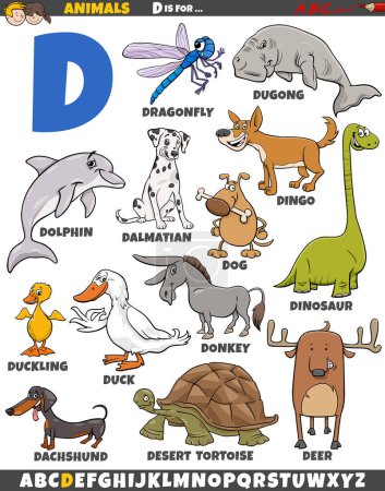 Téléchargez les illustrations : Illustration de bande dessinée de caractères animaux pour la lettre D - en licence libre de droit