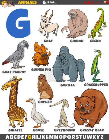 Téléchargez les illustrations : Illustration de bande dessinée de caractères animaux pour la lettre G - en licence libre de droit