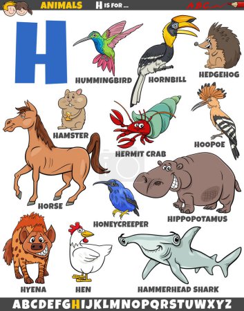 Téléchargez les illustrations : Illustration de bande dessinée de caractères animaux pour la lettre H - en licence libre de droit