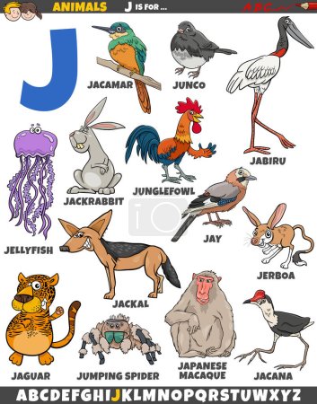 Téléchargez les illustrations : Illustration de bande dessinée de caractères animaux pour la lettre J - en licence libre de droit
