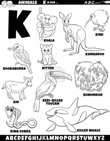 Illustration for Cartoon illustration of animal characters set for letter K coloring page - Royalty Free Image