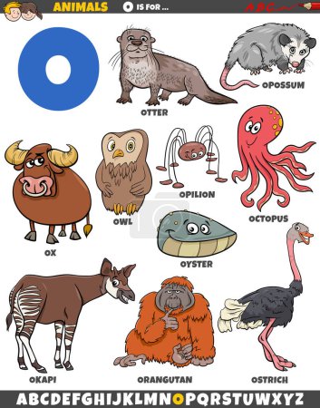 Téléchargez les illustrations : Illustration de bande dessinée de caractères animaux pour la lettre O - en licence libre de droit