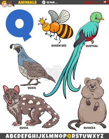 Téléchargez les illustrations : Illustration de bande dessinée de caractères animaux pour la lettre Q - en licence libre de droit