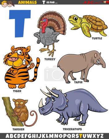 Illustration for Cartoon illustration of animal characters set for letter T - Royalty Free Image