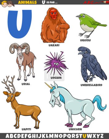 Illustration for Cartoon illustration of animal characters set for letter U - Royalty Free Image
