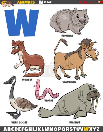 Téléchargez les illustrations : Illustration de bande dessinée de caractères animaux pour la lettre W - en licence libre de droit