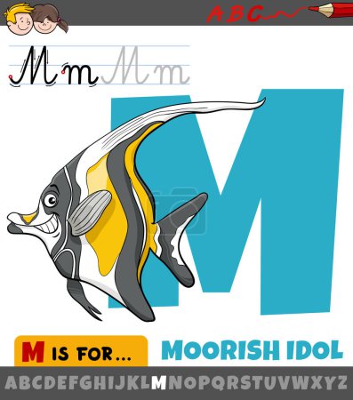 Ilustración de Dibujos animados educativos ilustración de la letra M del alfabeto con carácter animal ídolo morisco peces - Imagen libre de derechos