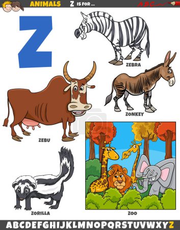 Téléchargez les illustrations : Illustration de bande dessinée de caractères animaux pour la lettre Z - en licence libre de droit