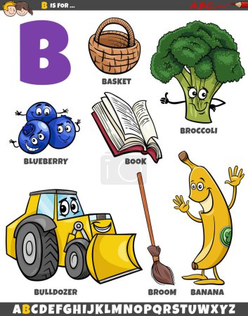 Téléchargez les illustrations : Illustration de dessins animés d'objets et de caractères pour la lettre B - en licence libre de droit