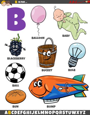 Téléchargez les illustrations : Illustration de dessins animés d'objets et de caractères pour la lettre B - en licence libre de droit