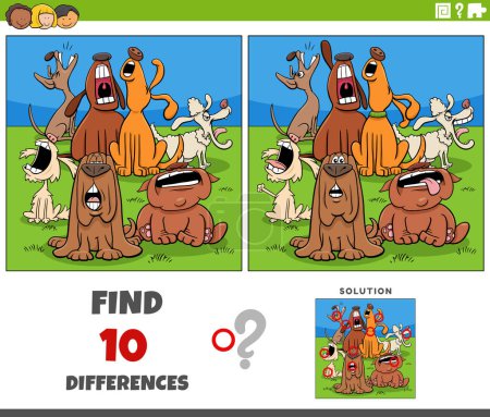 Ilustración de Dibujos animados ilustración de la búsqueda de las diferencias entre imágenes actividad educativa con ladridos o aullidos perros animales personajes grupo - Imagen libre de derechos