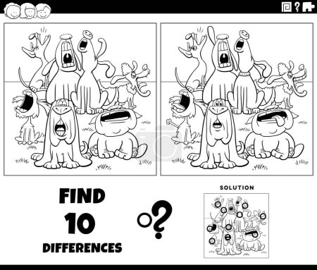 Ilustración de Dibujos animados ilustración de encontrar las diferencias entre imágenes actividad educativa con ladridos o aullidos perros animales personajes grupo para colorear página - Imagen libre de derechos