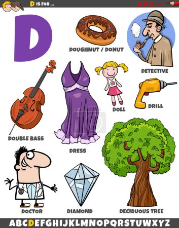 Illustration for Cartoon illustration of objects and characters set for letter D - Royalty Free Image