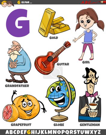 Téléchargez les illustrations : Illustration de dessins animés d'objets et de caractères pour la lettre G - en licence libre de droit
