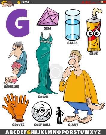 Téléchargez les illustrations : Illustration de dessins animés d'objets et de caractères pour la lettre G - en licence libre de droit