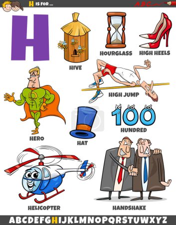 Téléchargez les illustrations : Illustration de dessins animés d'objets et de caractères pour la lettre H - en licence libre de droit