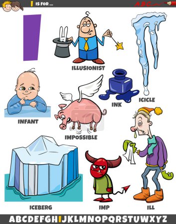 Illustration for Cartoon illustration of objects and characters set for letter I - Royalty Free Image