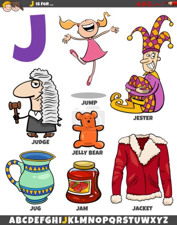 Illustration for Cartoon illustration of objects and characters set for letter J - Royalty Free Image
