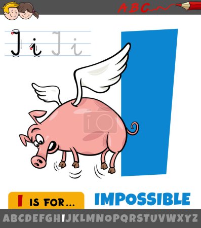 Téléchargez les illustrations : Caricature éducative illustration de la lettre I de l'alphabet avec mot impossible - en licence libre de droit