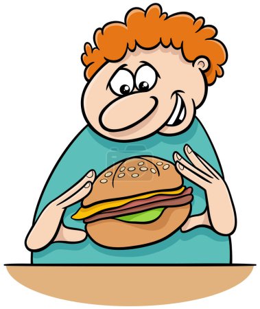 Ilustración de Dibujos animados ilustración de un hombre comiendo una hamburguesa con queso - Imagen libre de derechos