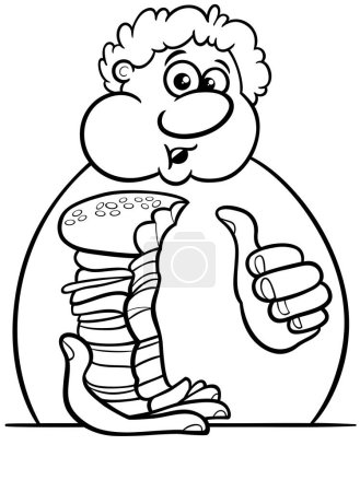 Ilustración de Dibujos animados ilustración de un hombre comiendo hamburguesa grande o hamburguesa para colorear página - Imagen libre de derechos