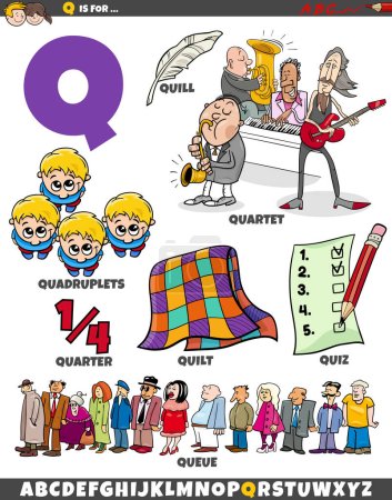 Téléchargez les illustrations : Illustration de dessins animés d'objets et de caractères pour la lettre Q - en licence libre de droit