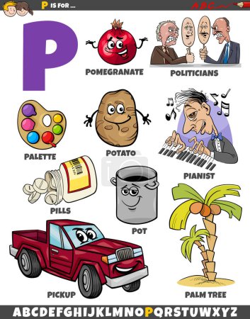 Ilustración de Dibujos animados ilustración de objetos y personajes establecidos para la letra P - Imagen libre de derechos
