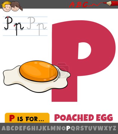 Educational cartoon illustration of letter P from alphabet with poached egg