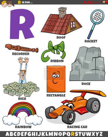Illustration for Cartoon illustration of objects and characters set for letter R - Royalty Free Image