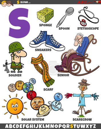 Ilustración de Dibujos animados ilustración de objetos y personajes establecidos para la letra S - Imagen libre de derechos