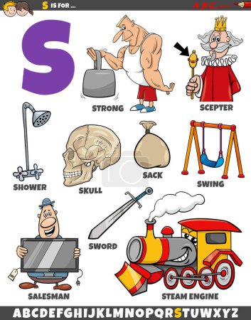Illustration for Cartoon illustration of objects and characters set for letter S - Royalty Free Image