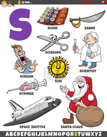 Illustration for Cartoon illustration of objects and characters set for letter S - Royalty Free Image