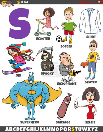 Ilustración de Dibujos animados ilustración de objetos y personajes establecidos para la letra S - Imagen libre de derechos